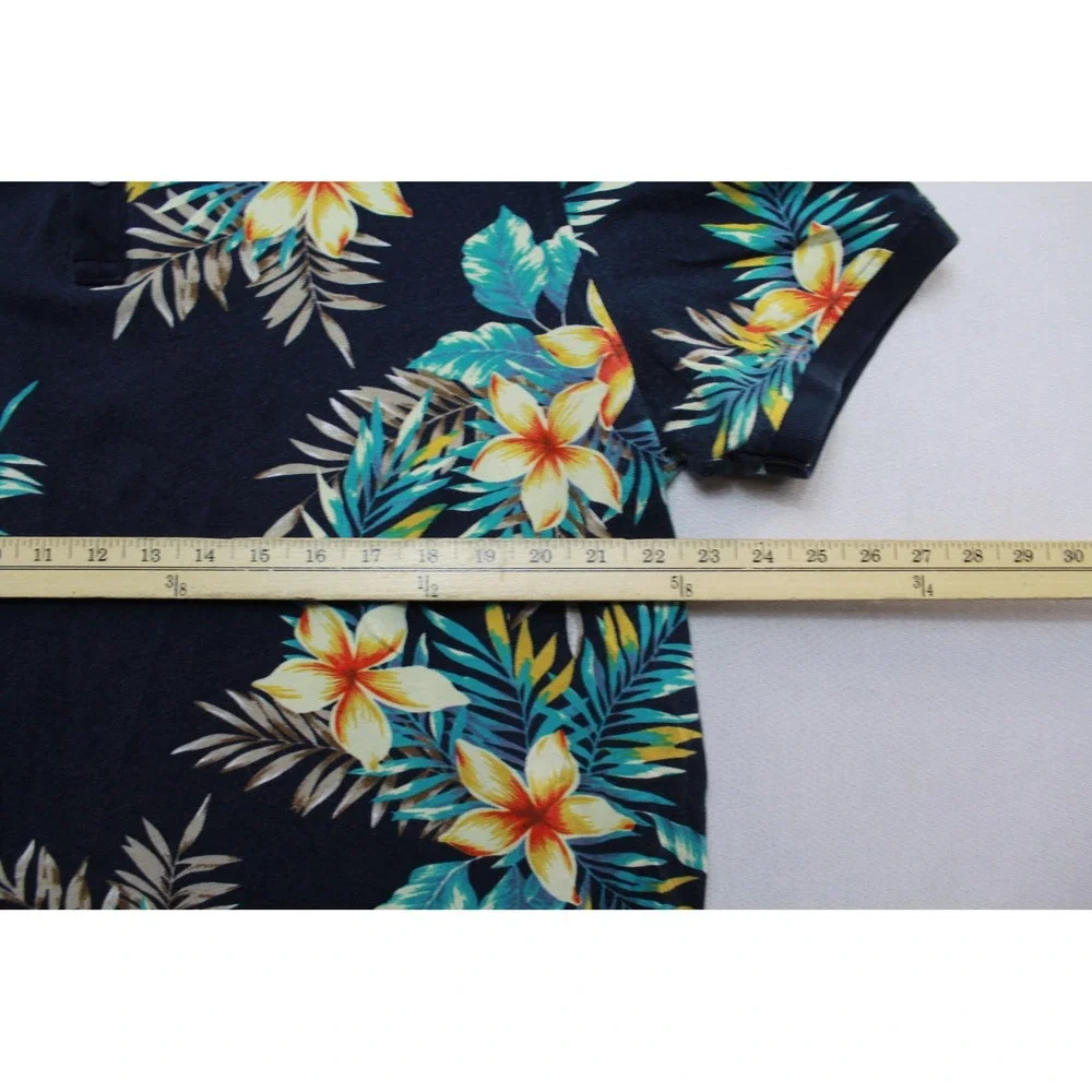Banana Republic Polo Shirt Mens Extra Large Blue Excellent Tropical Floral Pique